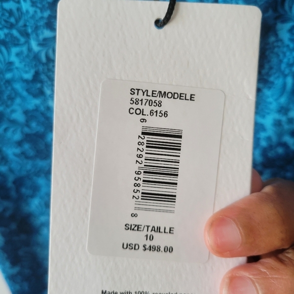 AMUR Floral Ruched Mermaid Tiered Puff Sleeve Peasant Blue Midi Dress. Size 10. - Picture 10 of 15